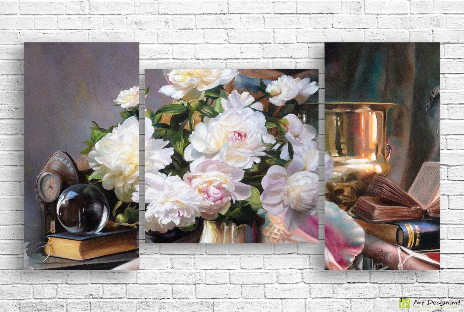 Модульная картина пионы, книги и часы