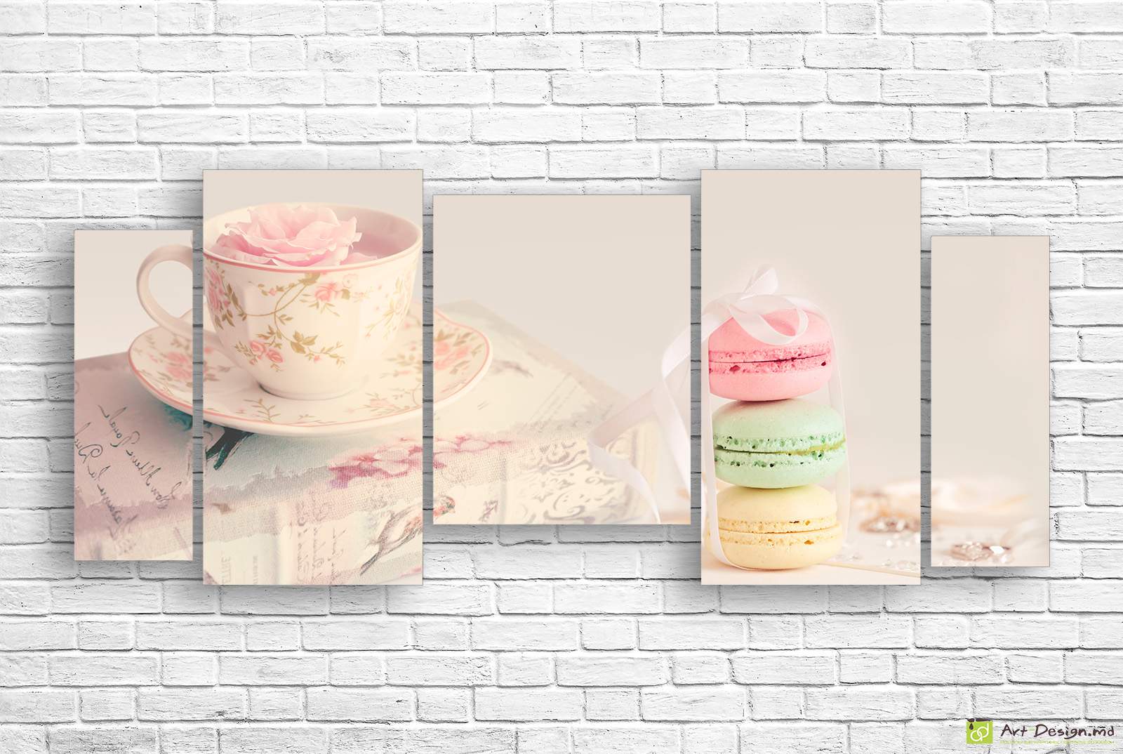 Tablou modular ceai și macarons
