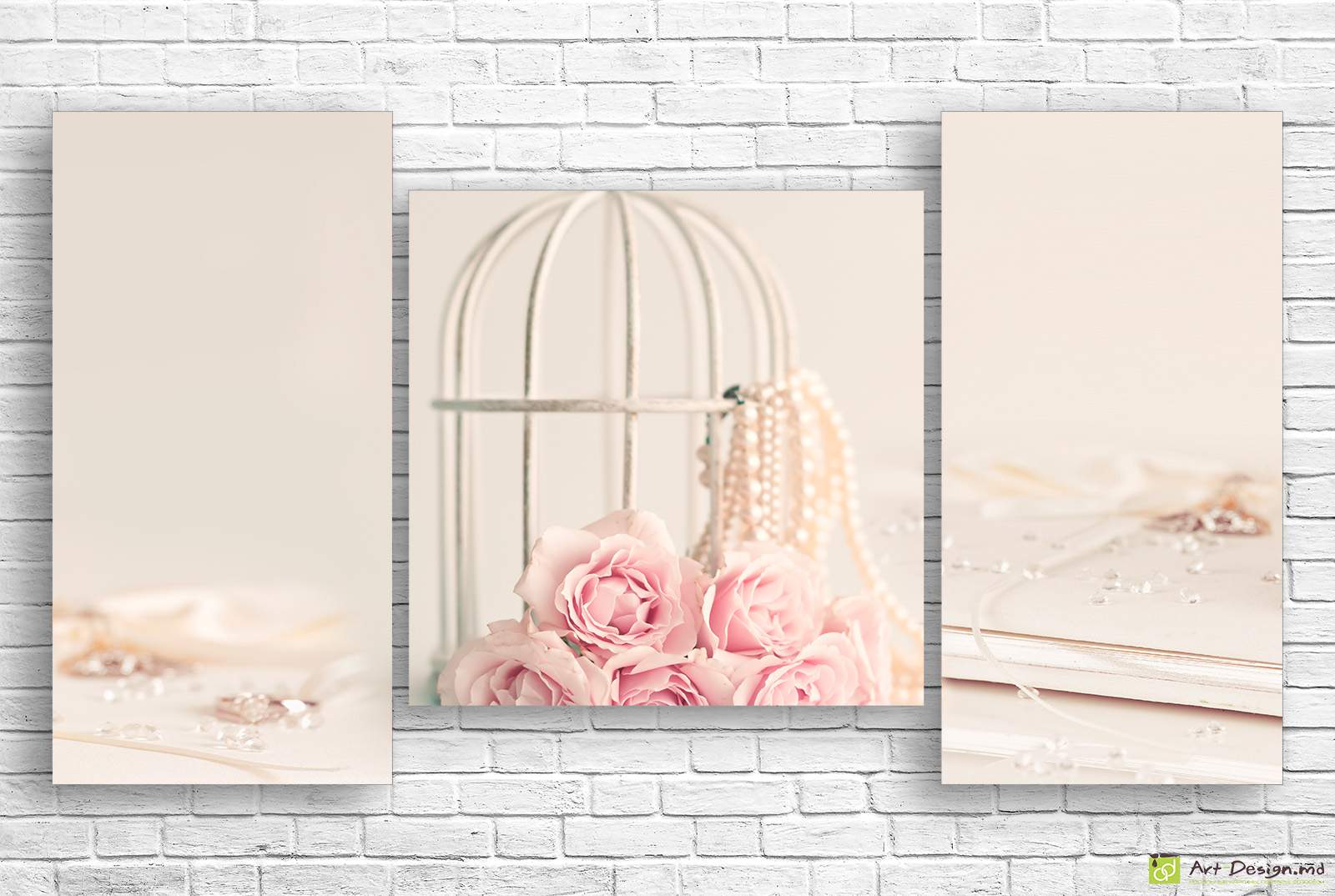 Tablou modular trandafiri și perle