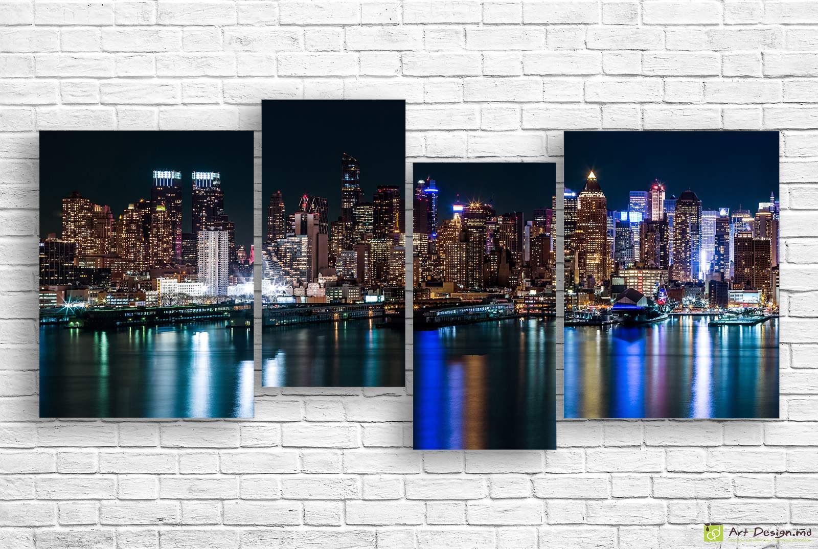 🌃 Tablou modular „New York nocturn pe malul apei”