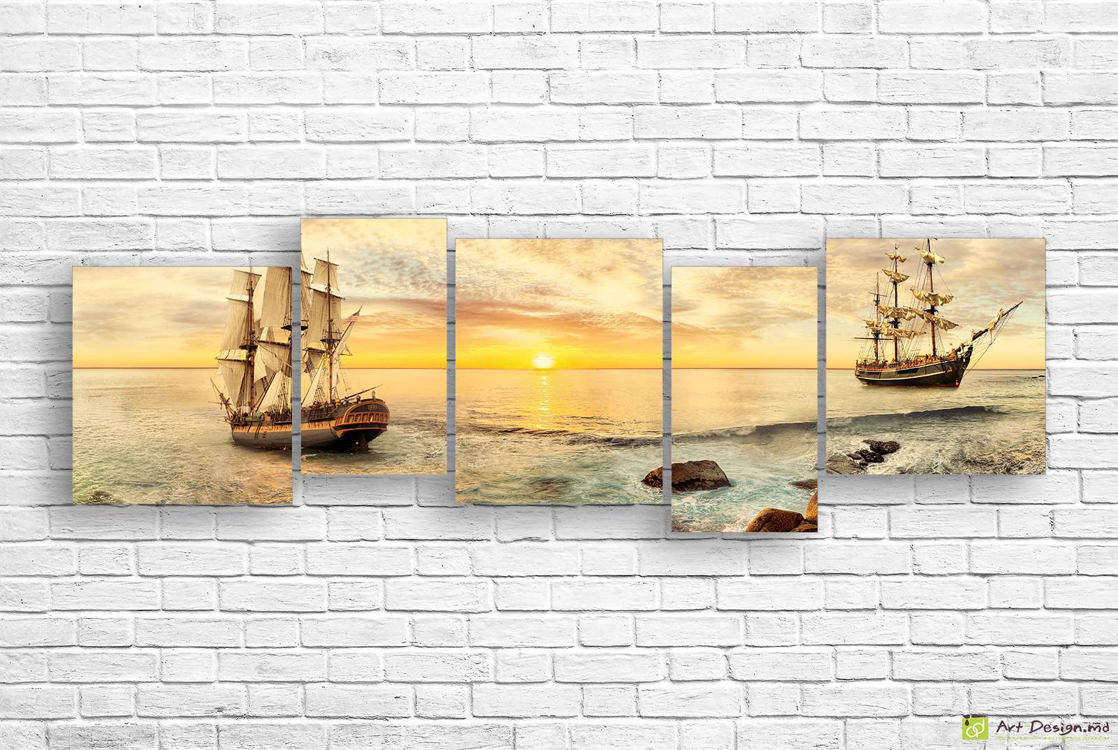 Tablou Multicanvas Corabie la apus