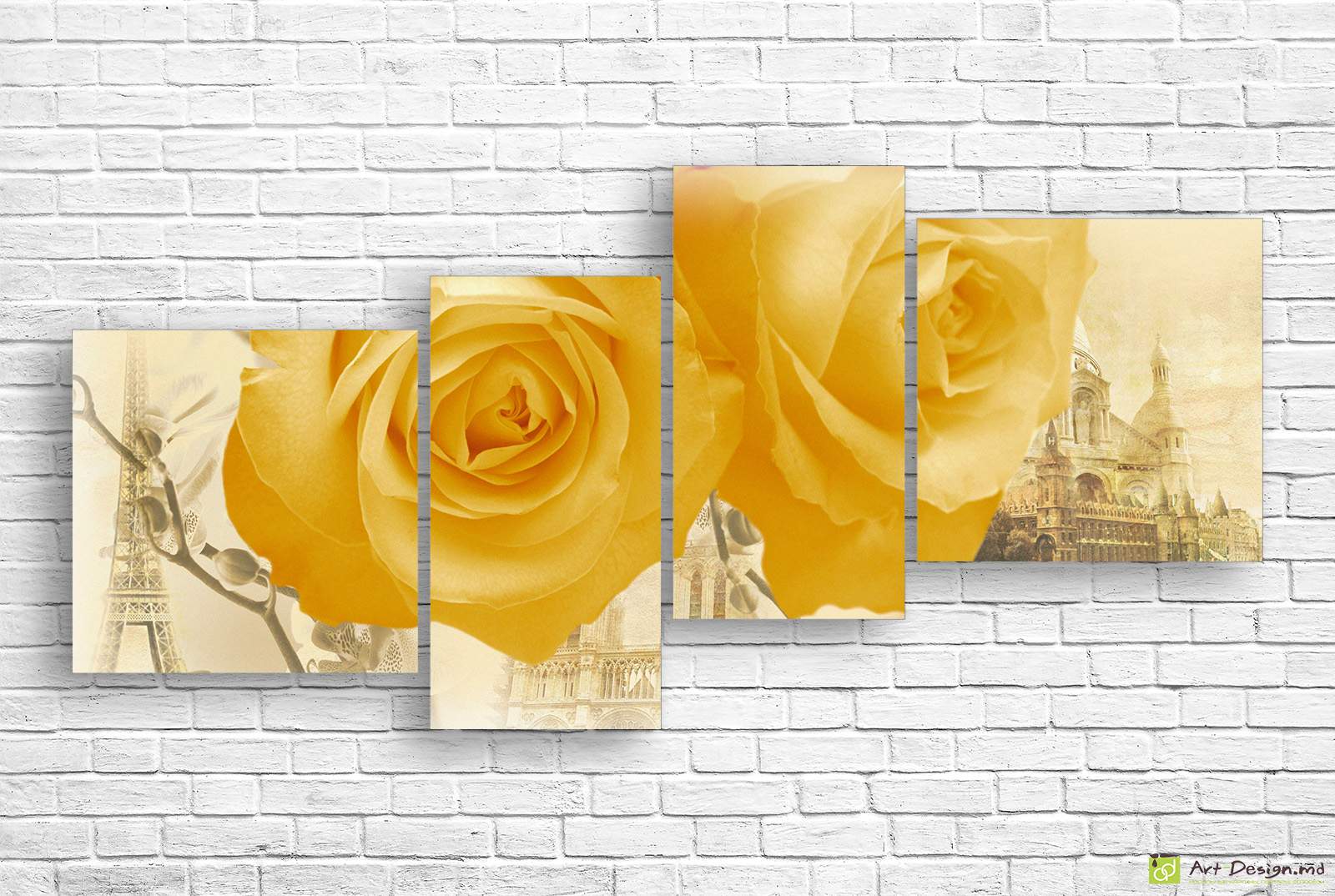 Tablou Modular Trandafiri pe fundal Parisului