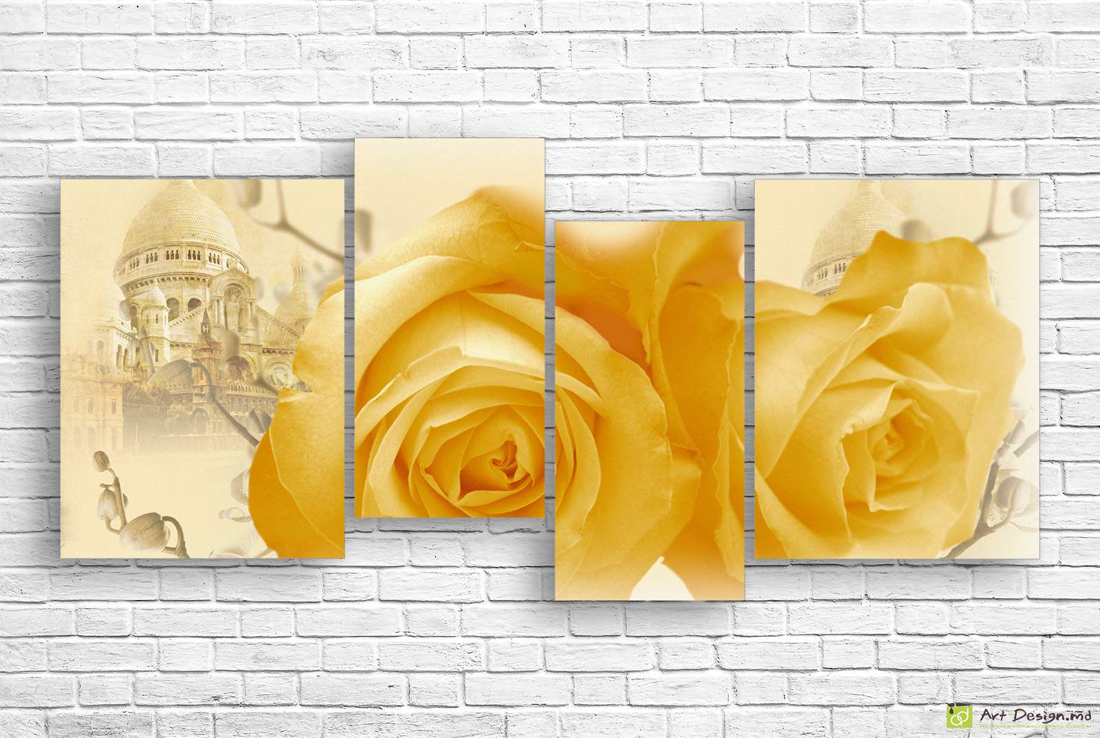 Модульная картина Розы на фоне собора