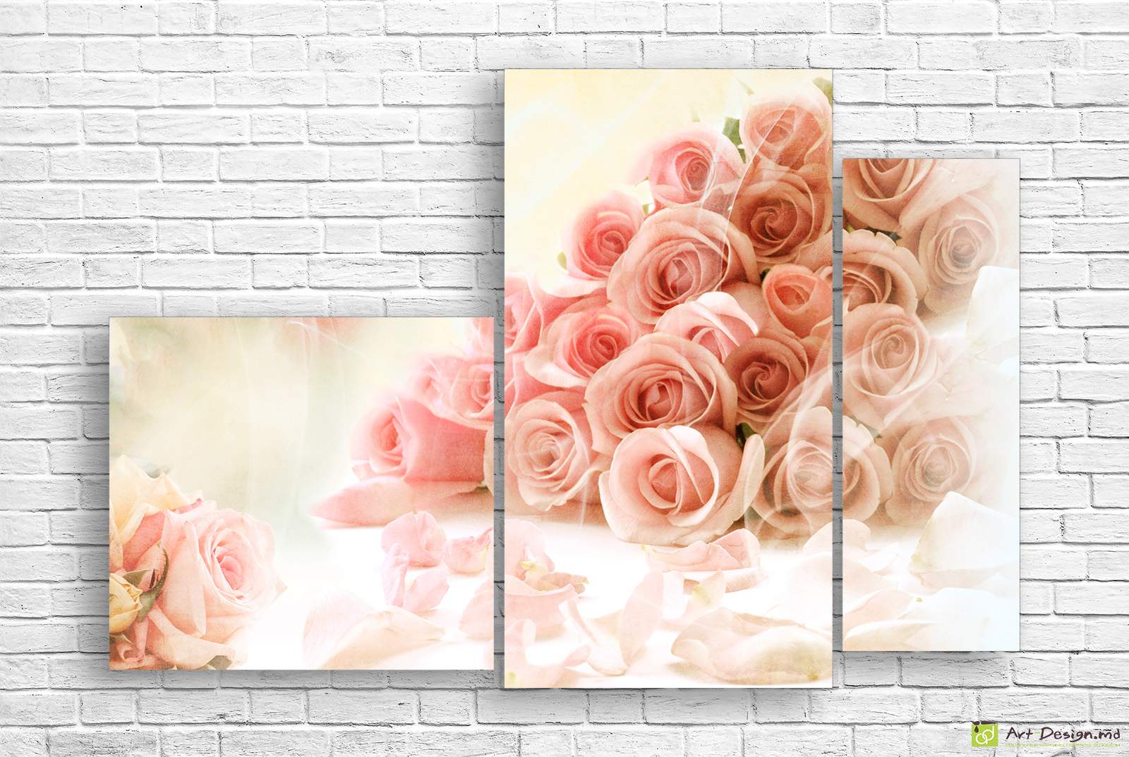 🌹 Tablou modular: Trandafiri roz bogați în ceață fină