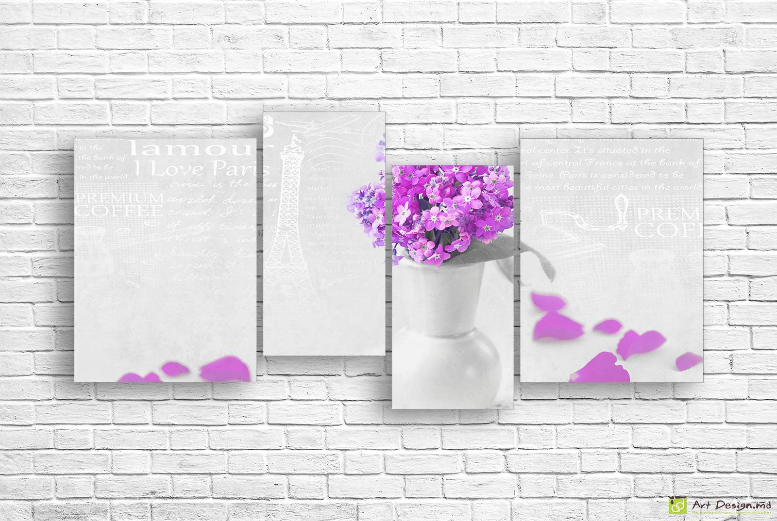💜 Модульная картина: Сиреневый букет и парижский шик