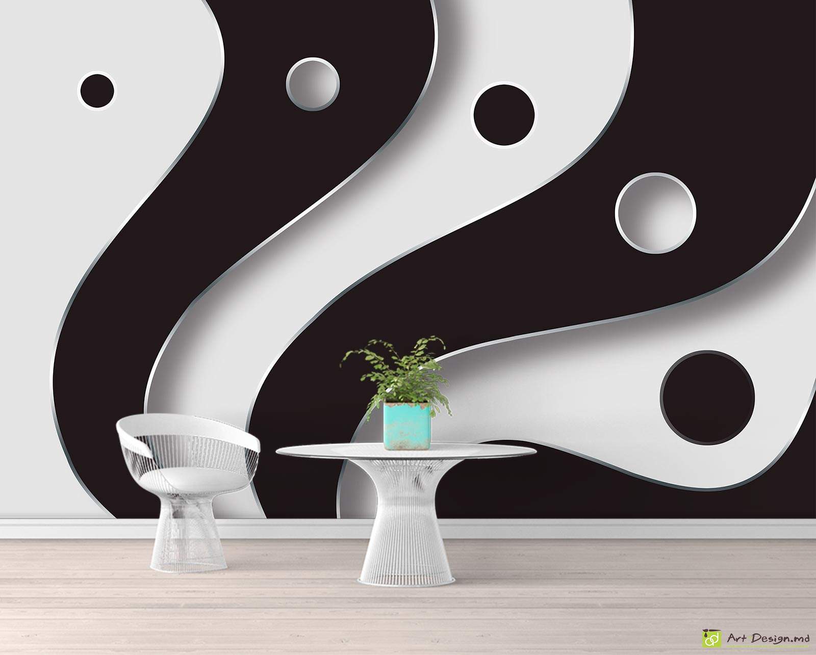 Фотообои с 3D эффектом - Черные и серые изгибы