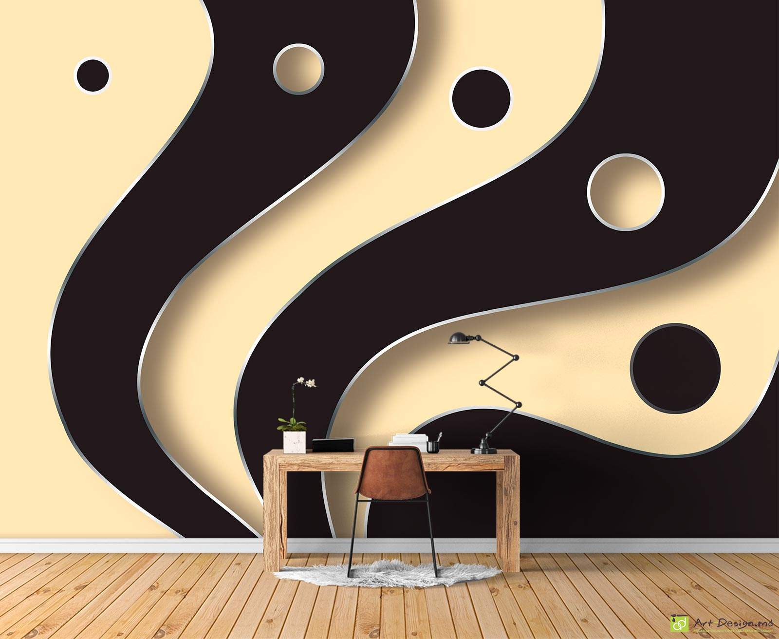 Fototapet cu efect 3D - Indoituri negre si bej