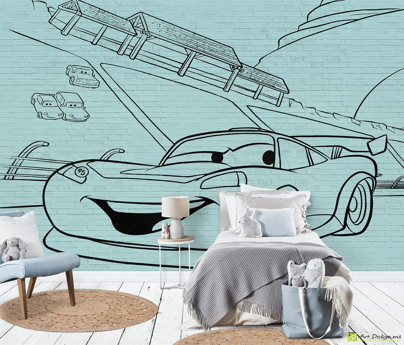 Tapeta pentru copii - McQueen desenat pe perete