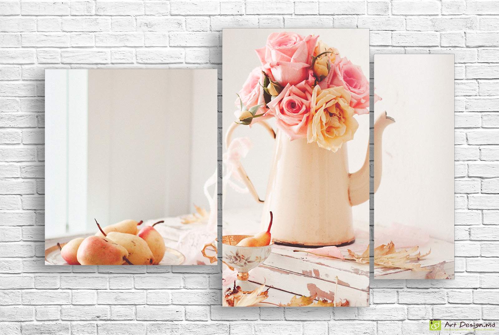 Natură statică vintage cu trandafiri și pere