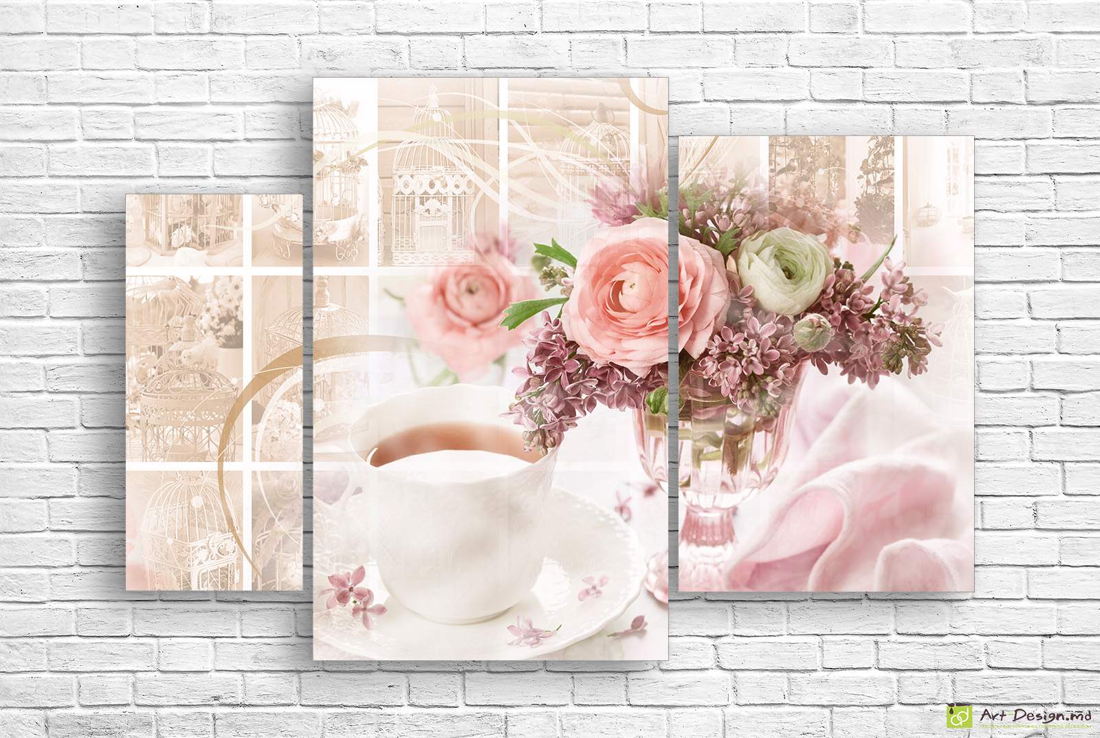 Tablou Multicanvas -Trandafiri și liliac