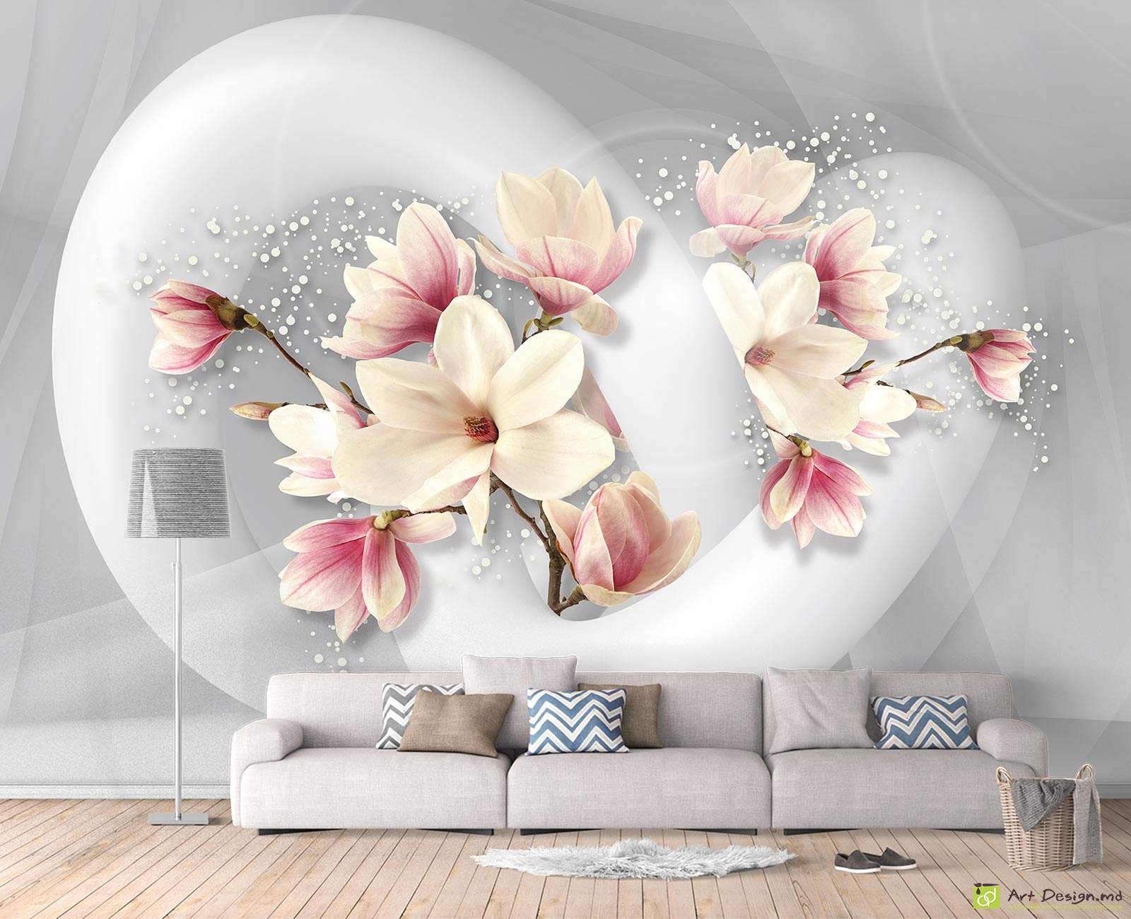 Фотообои с 3D эффектом - Магнолия и 3D фон