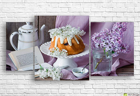 Модульная картина - Розовые розы и нежные макаронс