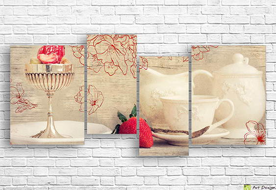 Tablou Multicanvas -Desert de căpșuni și fructe