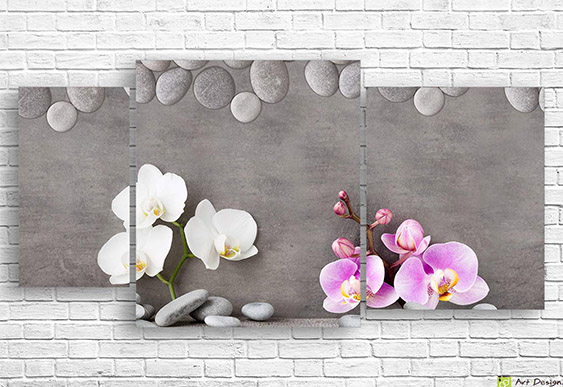 🤍 Модульная картина Белые орхидеи и камни гармонии дзен