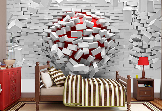 Fototapet cu efect 3D - Mingea 3D si perete spart_2