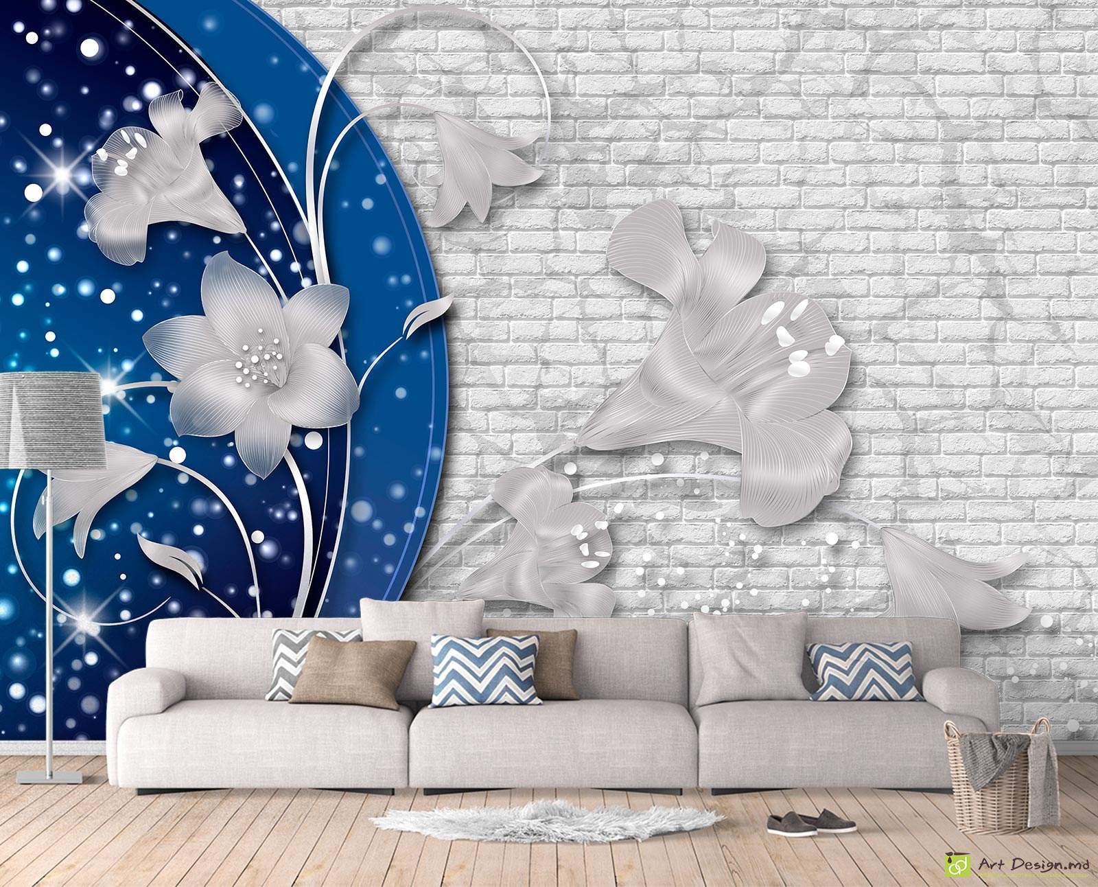 Фотообои на стену - Лилии в светлых тонах на фоне кирпича