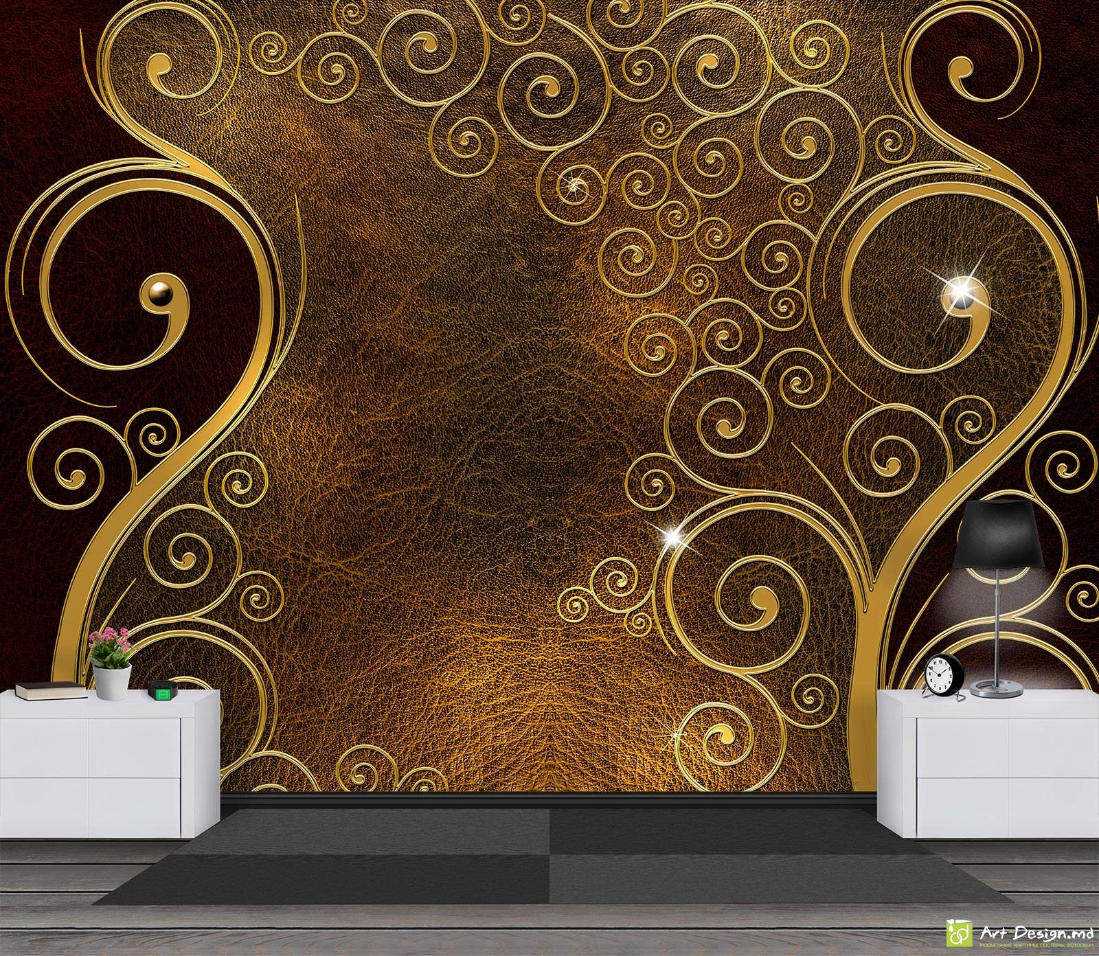 Fototapet la comanda - Bucle de aur pe fundal din piele