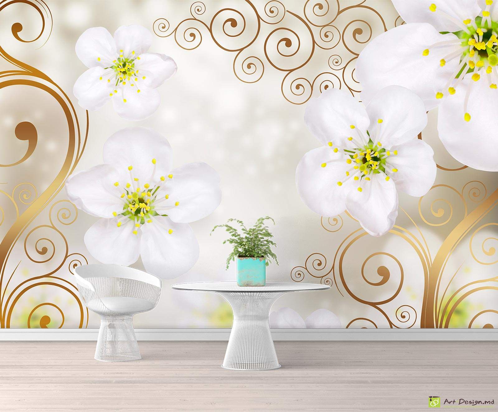 Fototapet la comanda - Floarea de mar pe fundal deschis cu bucle