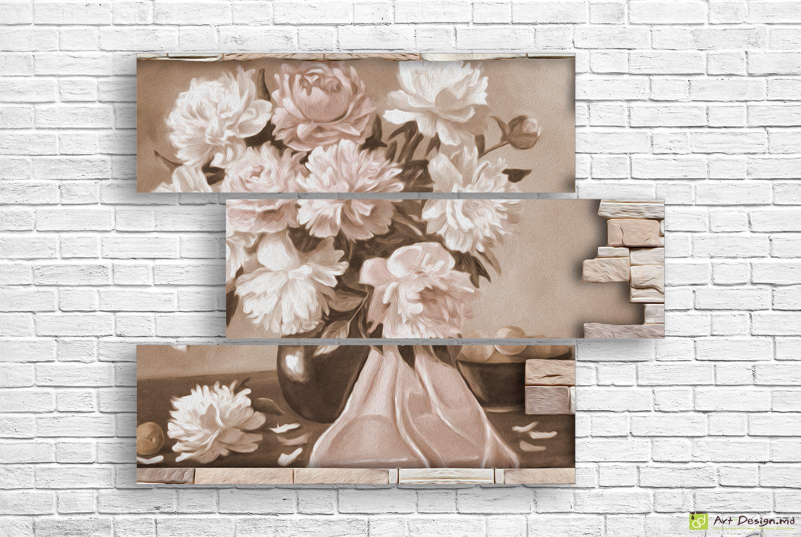 🌸 Модульная картина Нежные пионы в бежевых тонах