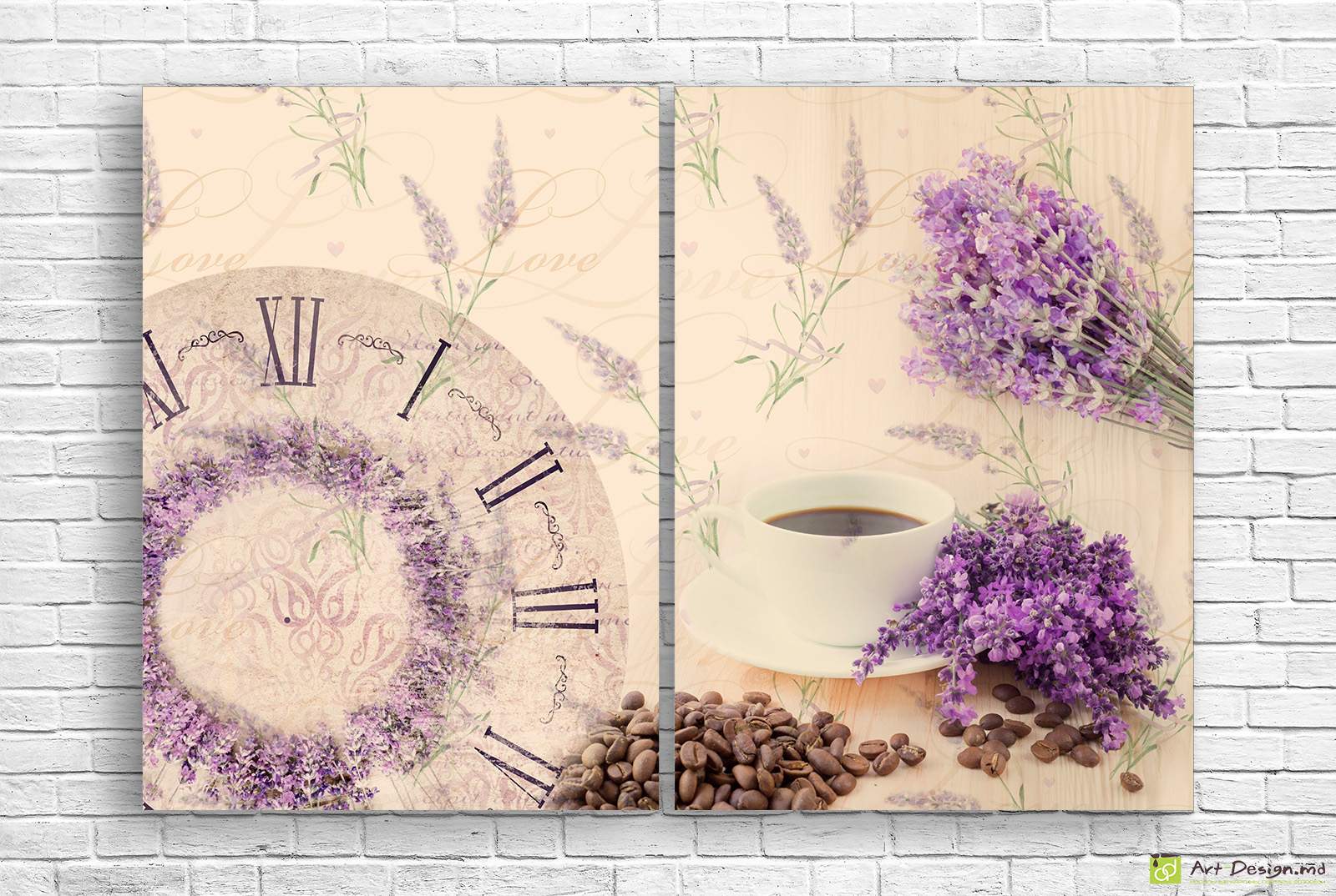 Модульная картина - Чашка кофе на фоне цветов