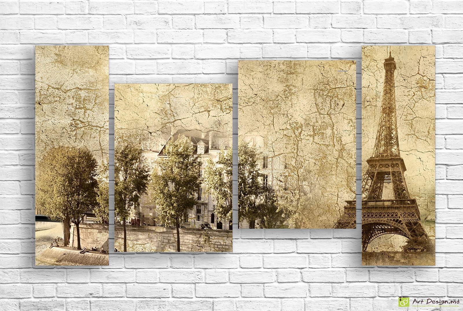 Модульная картина - Эйфелевая башня на старинном фоне