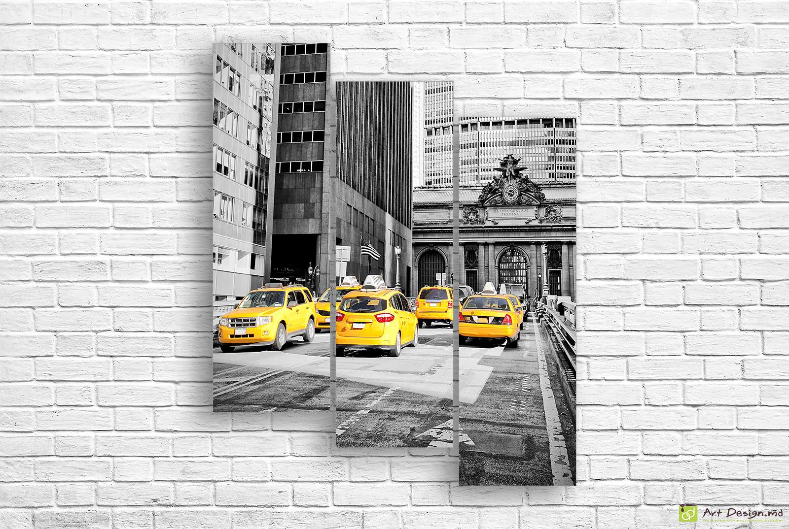 Модульная картина - Желтые машины на сером фоне