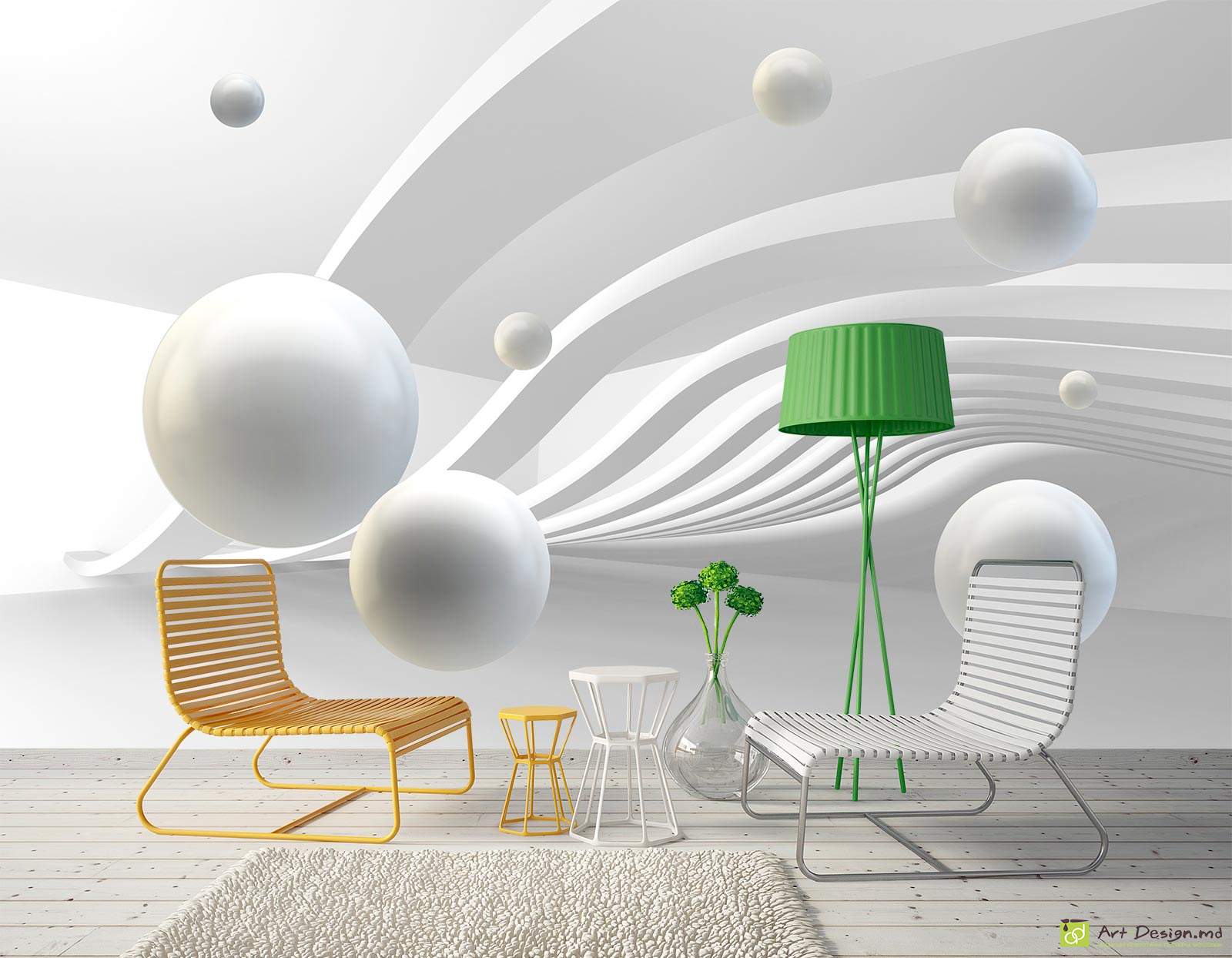 Фотообои с 3D эффектом - Абстрактный фон и 3D Шары_2