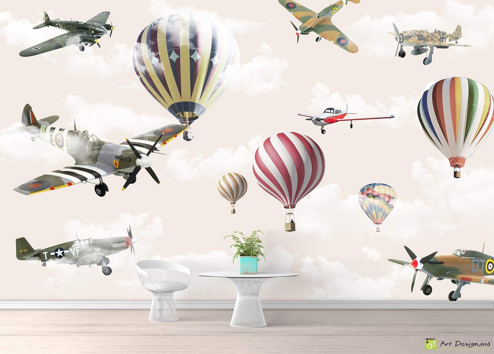 Fototapet pentru copii - Avioane și baloane