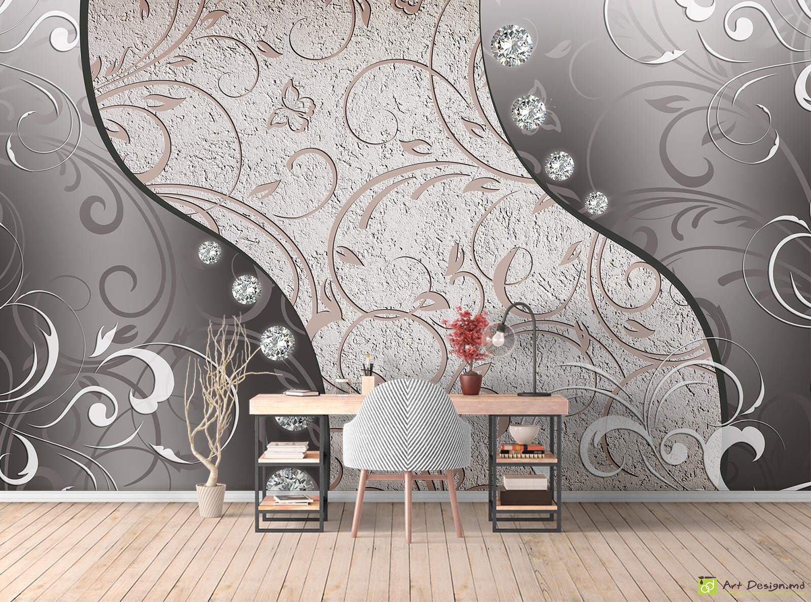 Фотообои на стену - Завитки и бриллианты