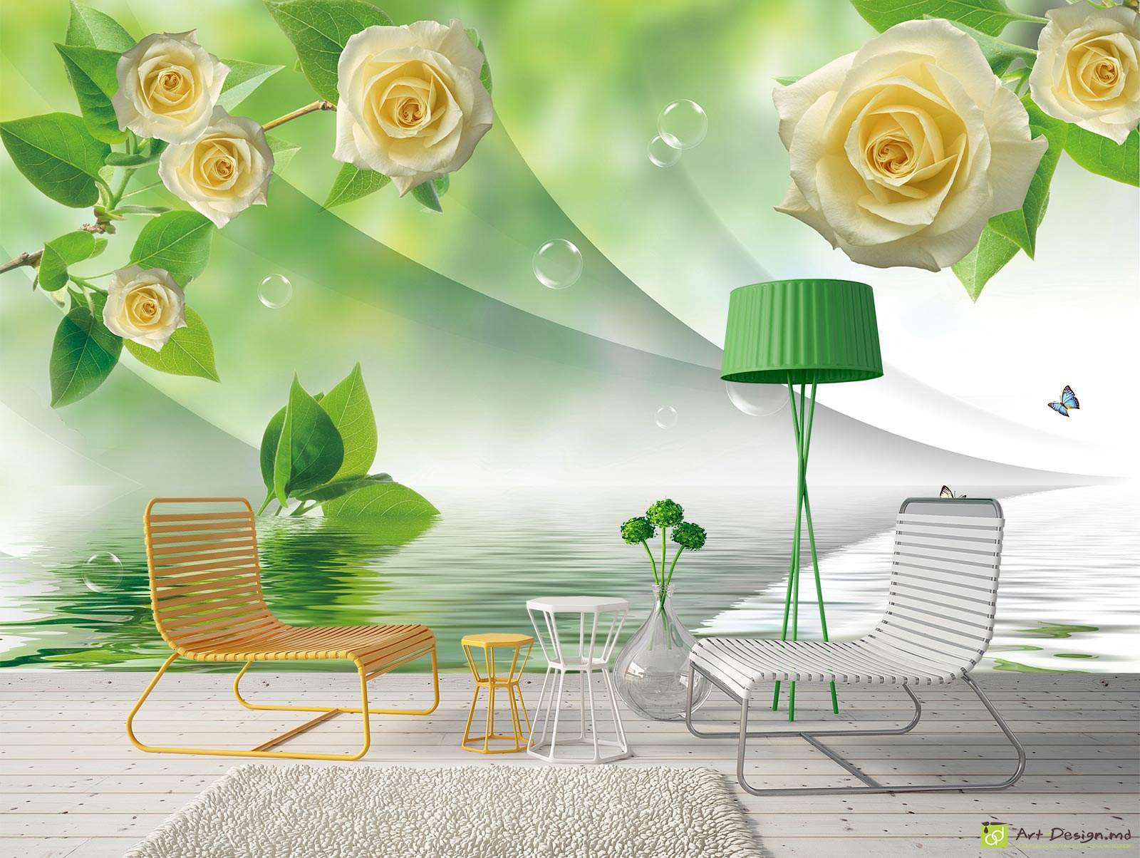 Fototapet la comanda - Flori galbeni și fundal verde