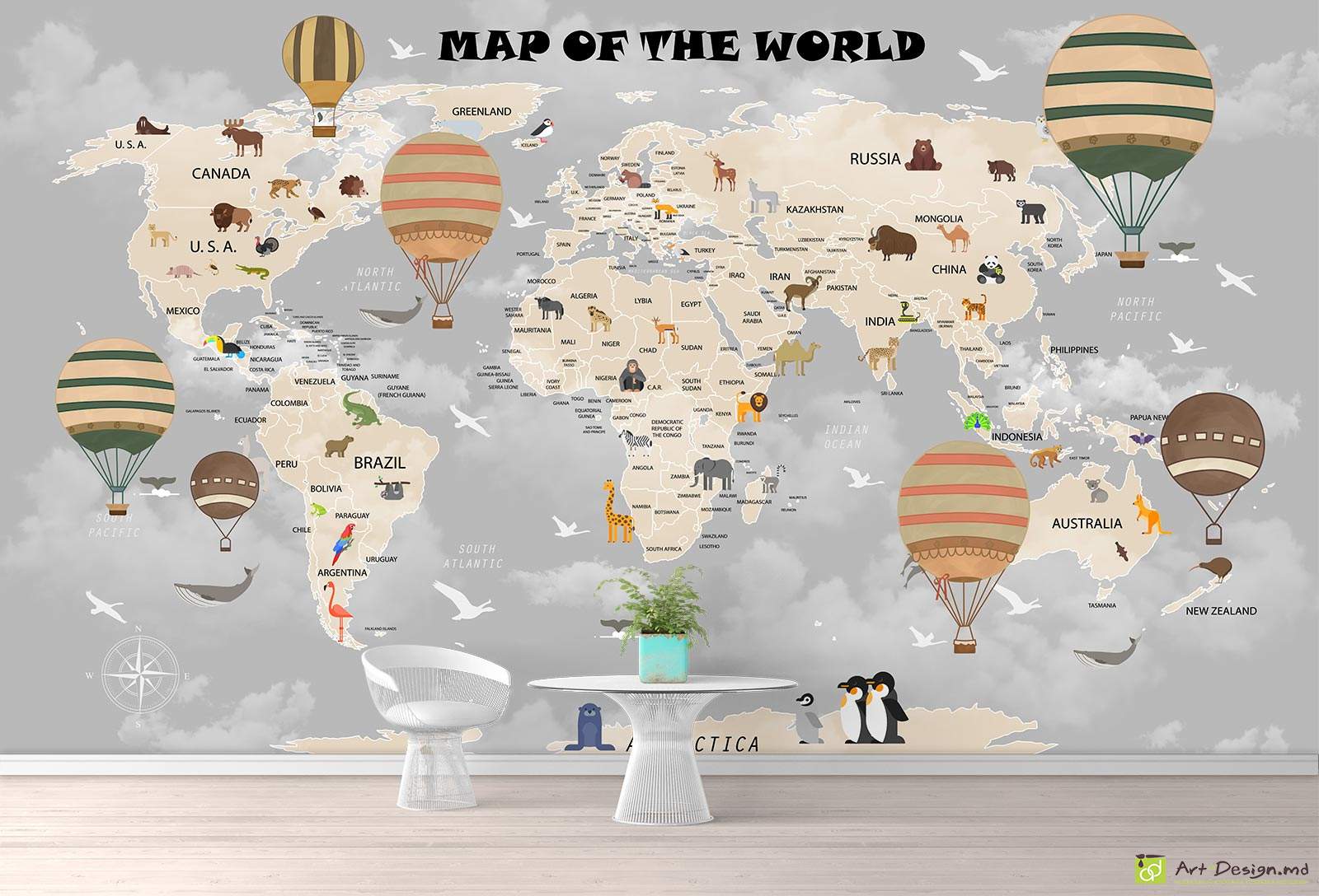 Fototapet la comanda - Hartă a lumii pentru copii_4