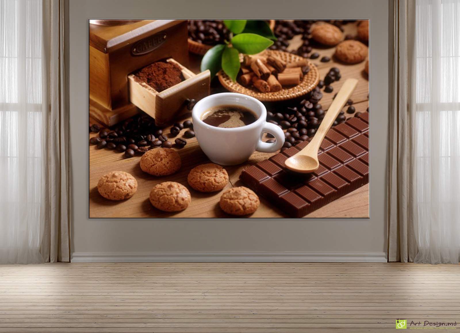 Постер на холсте, Чашка эспрессо и шоколад
