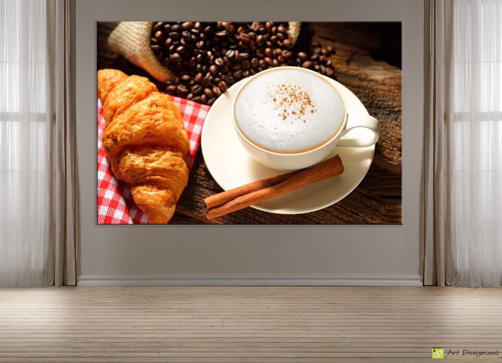 Утренний кофе с круассаном, Постер на холсте