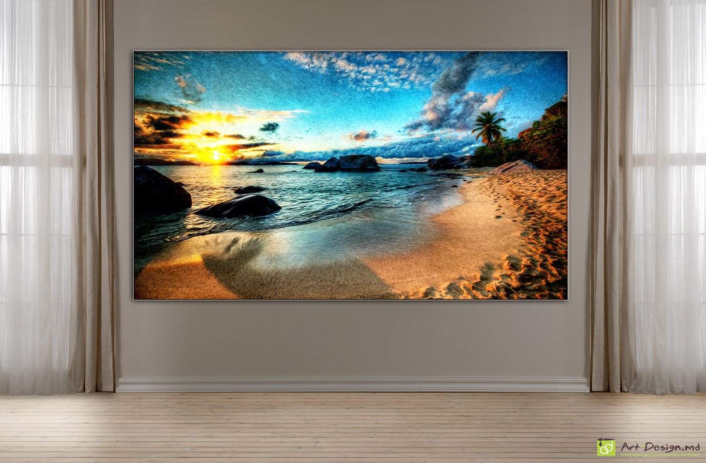 Plaja tropicală la apus, Poster cu mare