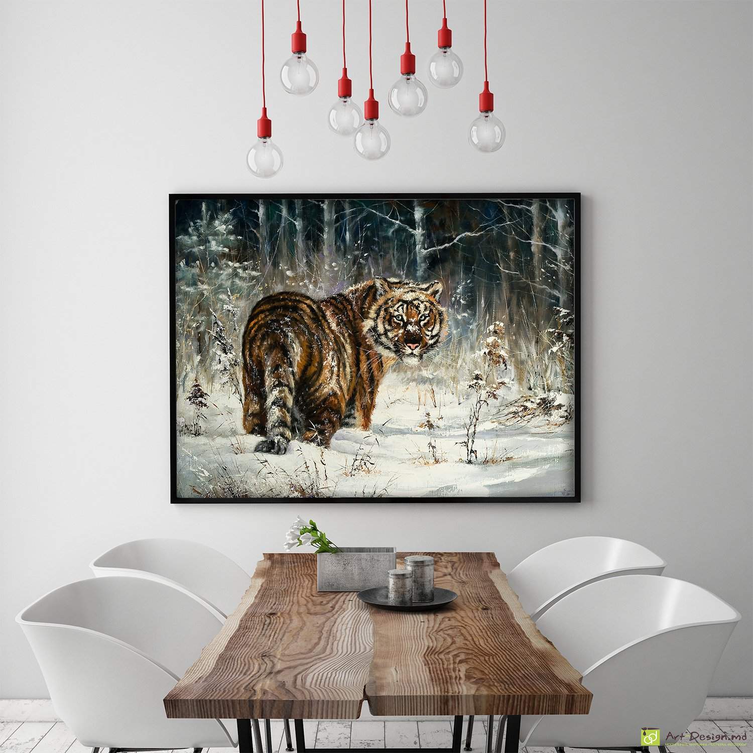 Хищник в зимнем лесу, Постер с тигром на холсте