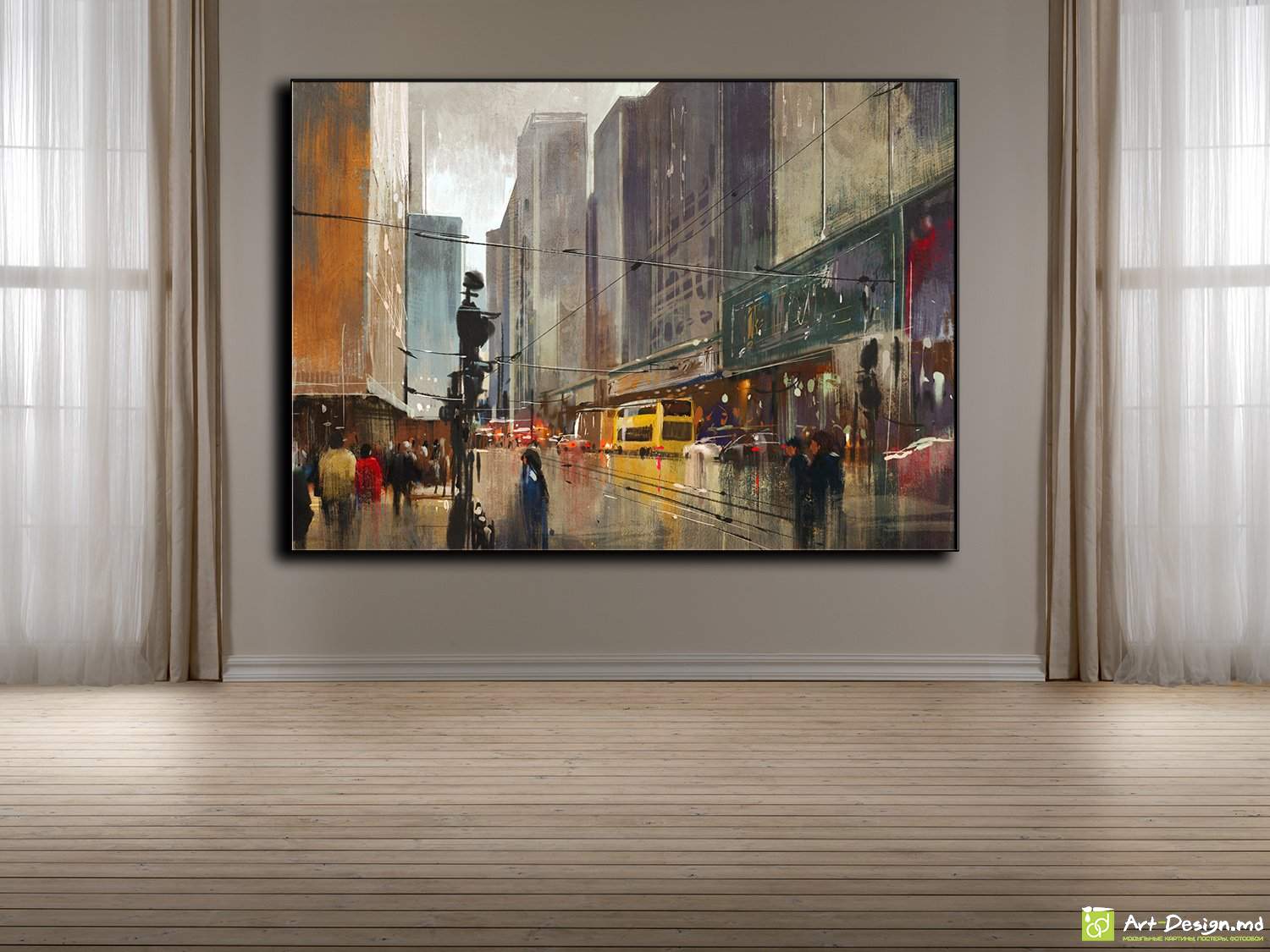 Городской пейзаж в дождливый день, Постер на холсте