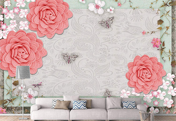 Fototapet la comanda - Ilustrație de flori și fluturi