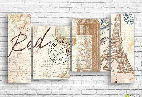 Модульная картина - Красные маки на старинном фоне_2