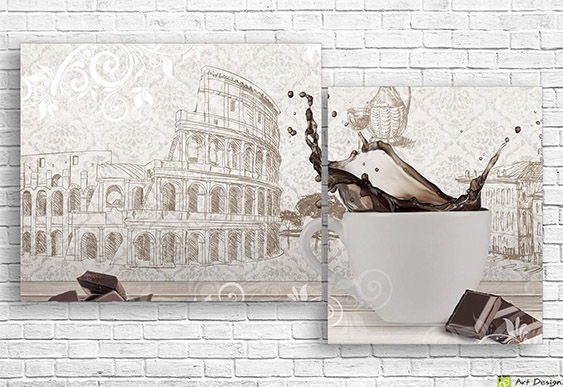 Модульная картина - Чашка кофе и шоколад