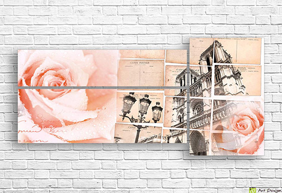 Imagine modulară - Retro Paris și trandafiri_2