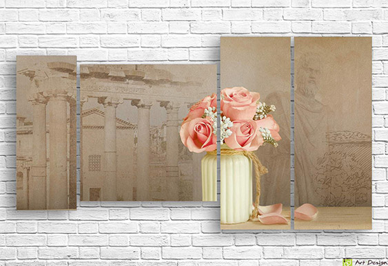 Imagine modulară - Trandafiri roz pe fundalul orașului