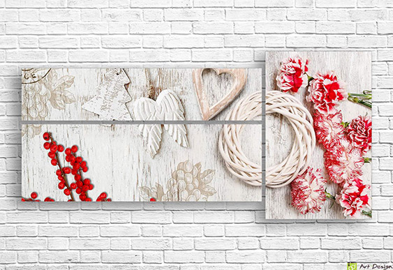 Imagine modulară - Garoafe roșii și Viburnum