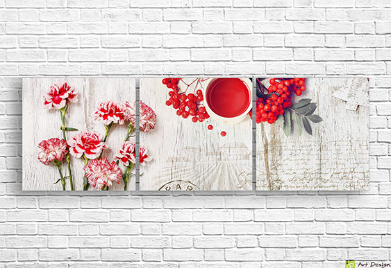 Imagine modulară - Garoafe roșii și viburnum_3