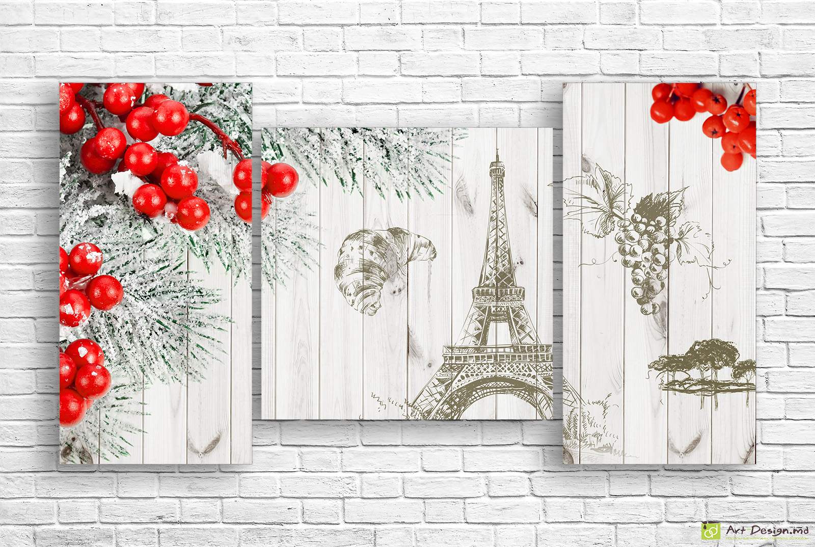 Модульная картина - Красная рябина на рисованном фоне_3