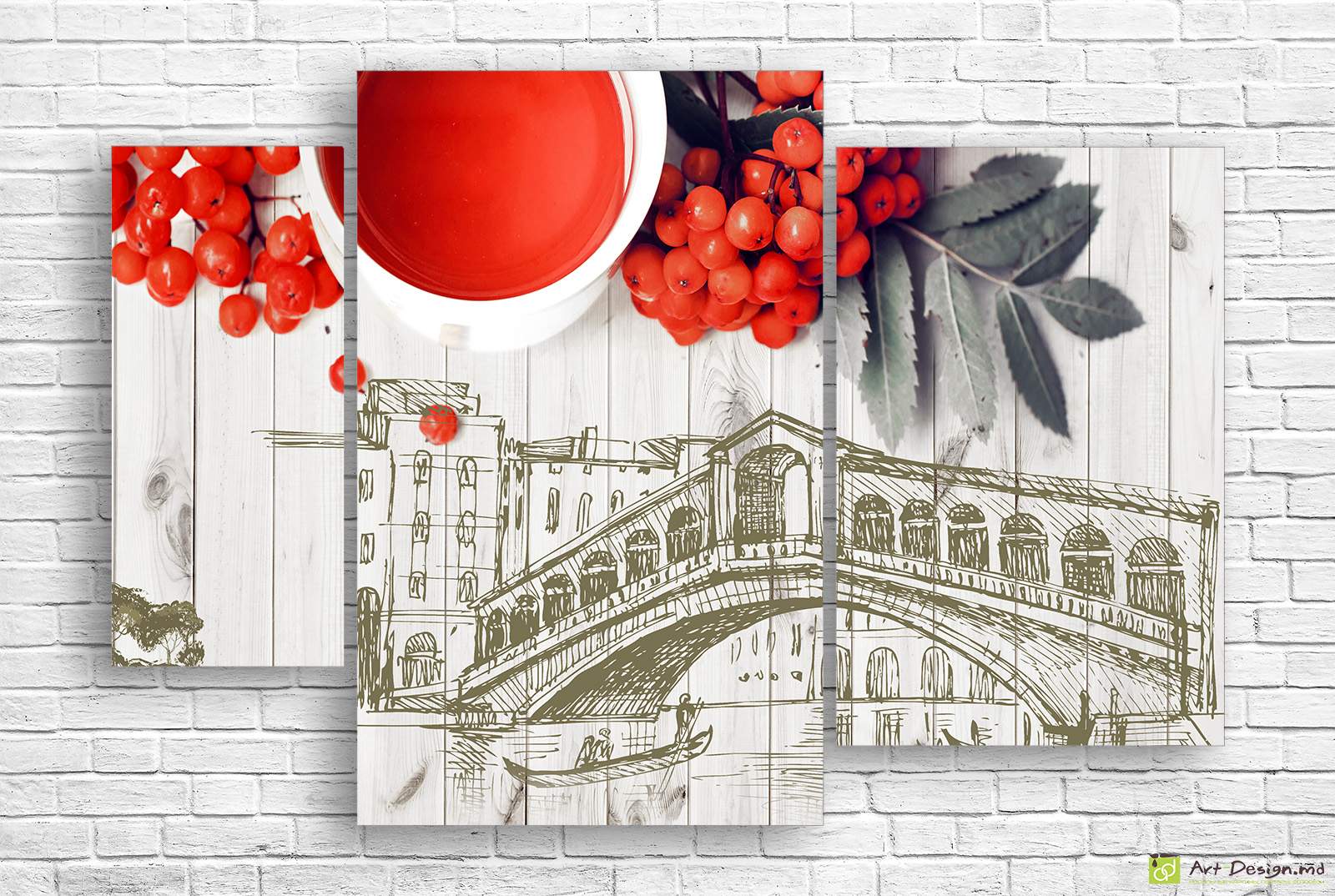 Tablou multicanvas - Scoruș roșu pe fundal desenat_4