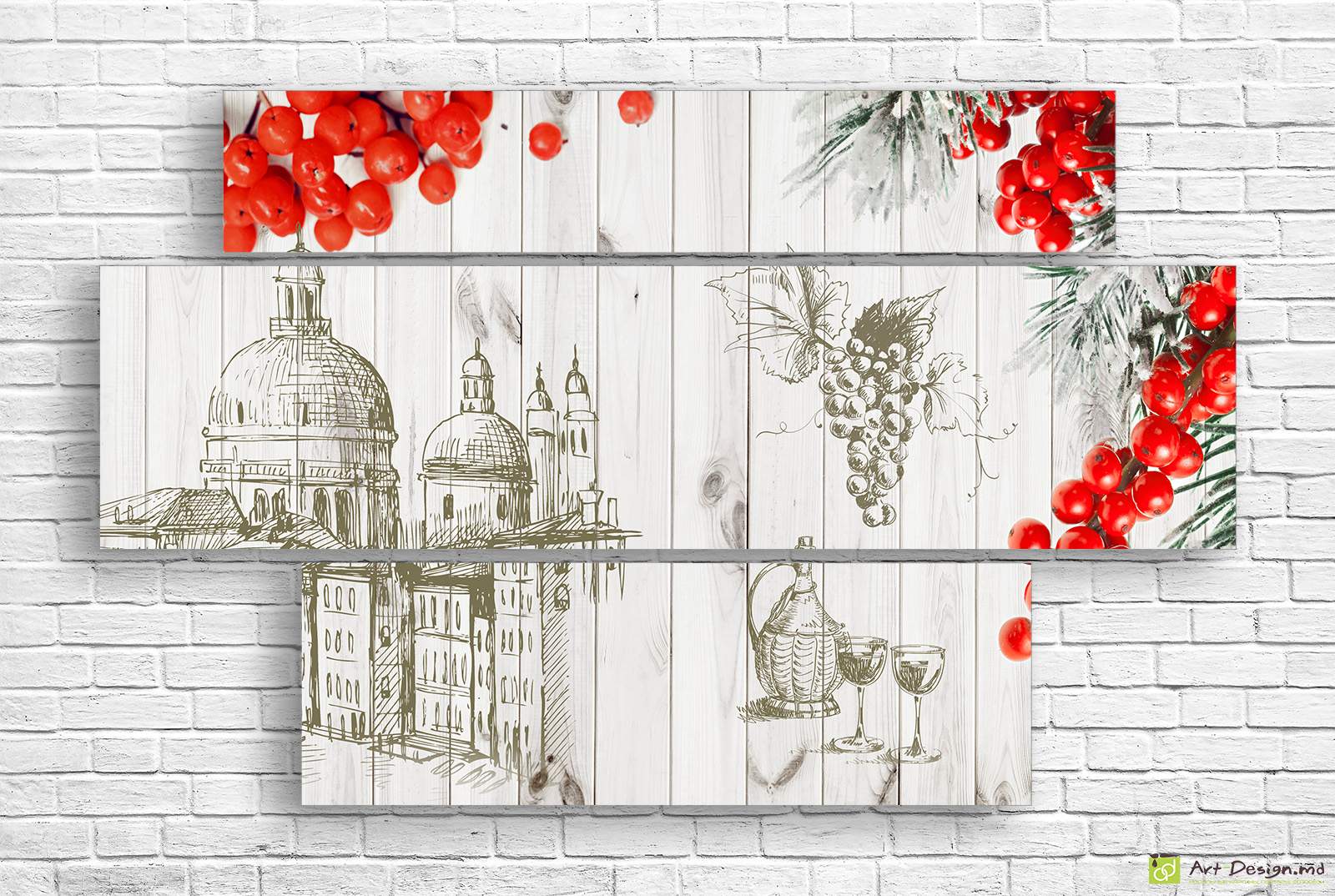 Tablou multicanvas - Scoruș roșu pe fundal desenat_5