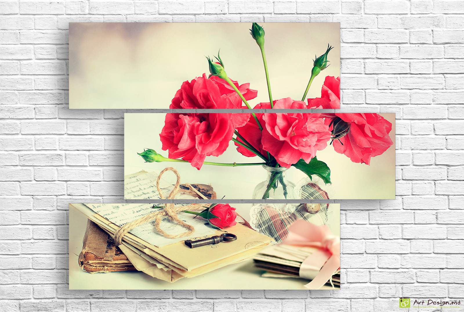 Модульная картина - Красные маки на старинном фоне_3