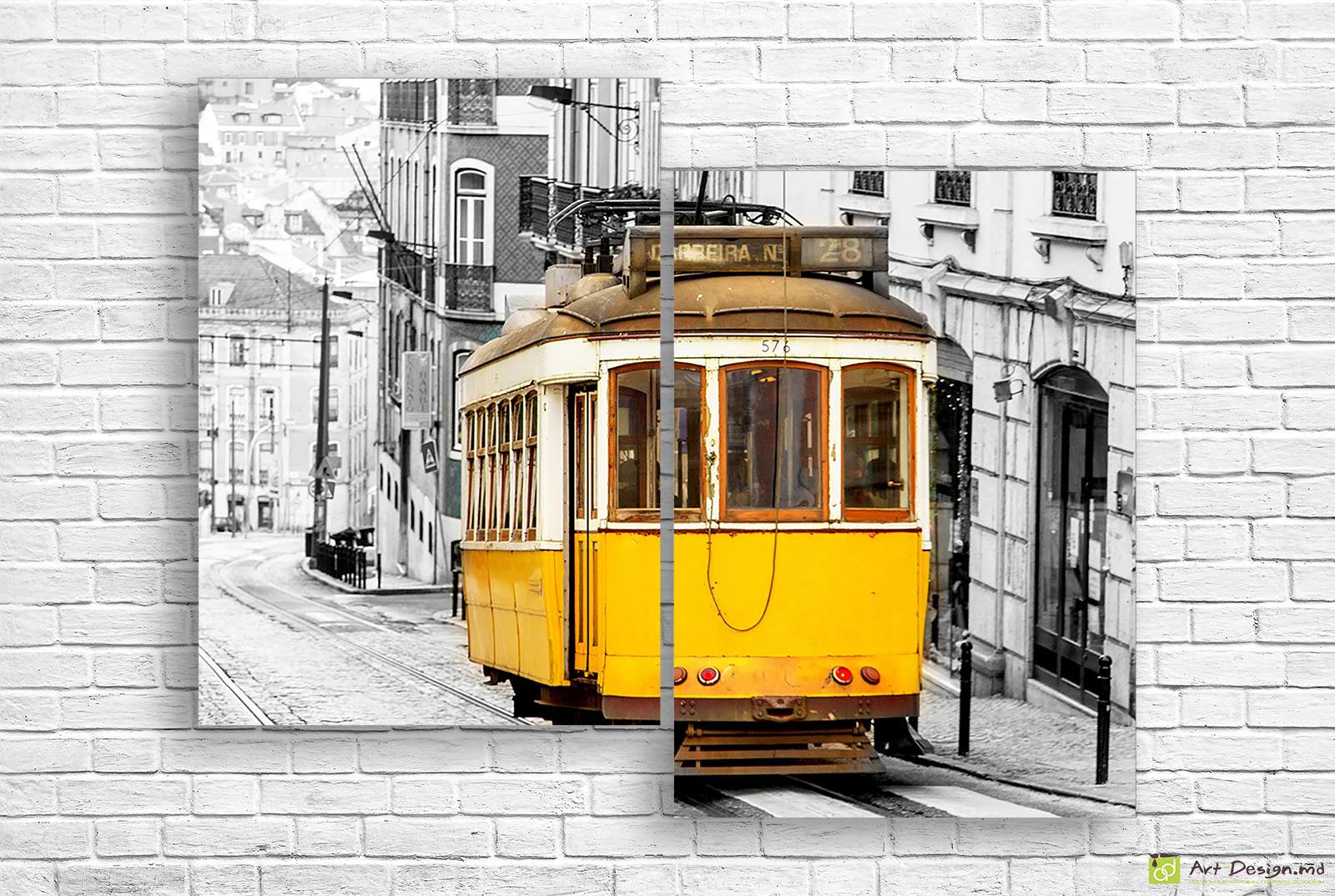 Imagine modulară - Tramvai galben pe alb și negru