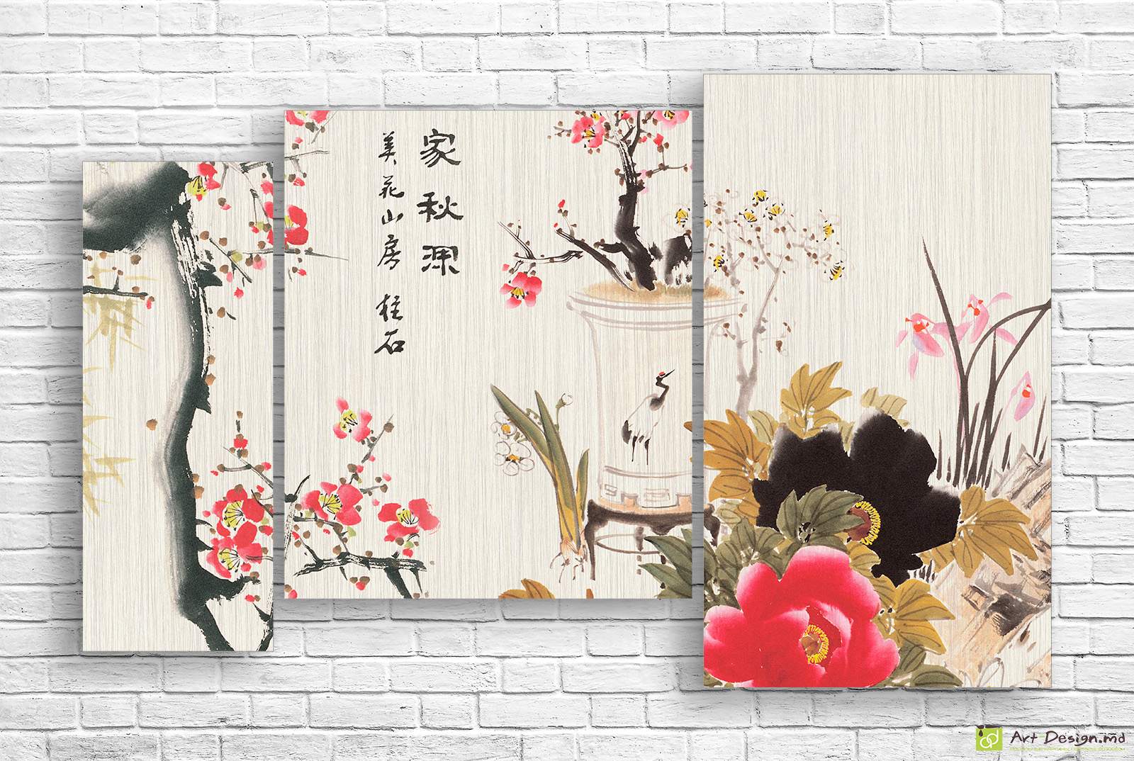 Модульная картина - Иероглифы на старинном фоне_2