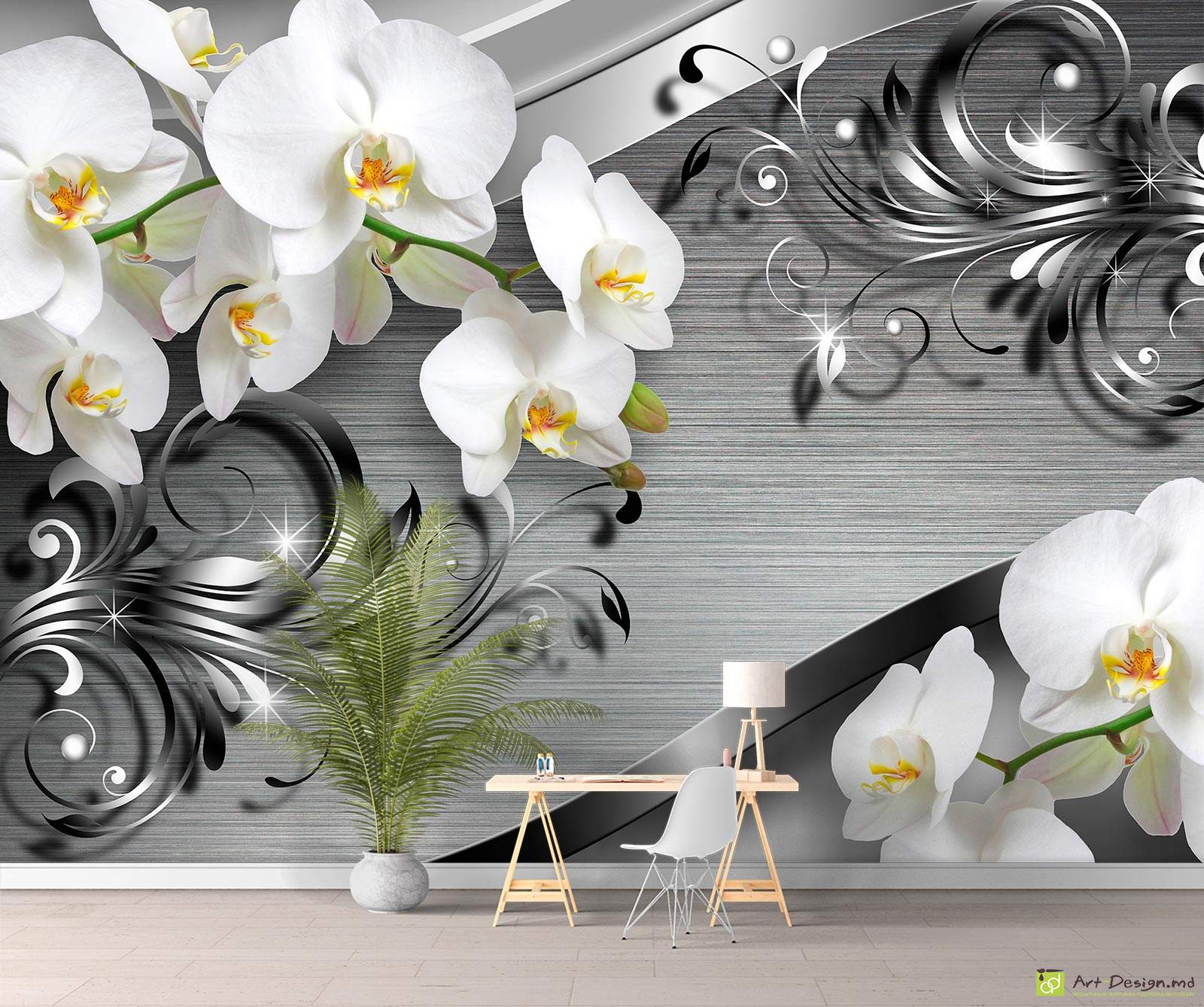 Fototapet la comanda - Orhidee pe fundal închis_2